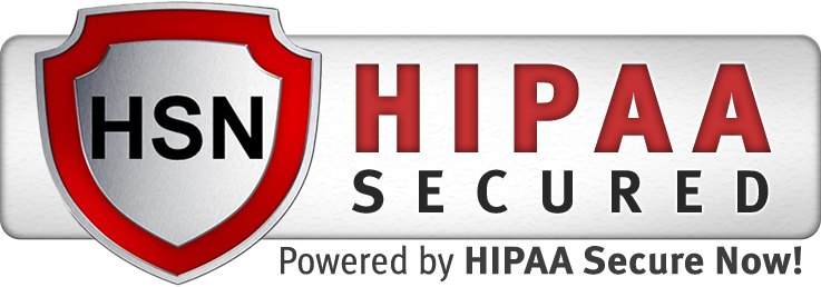 HIPAA Secured, Powered by HIPAA Secure Now! silver badge with red shield